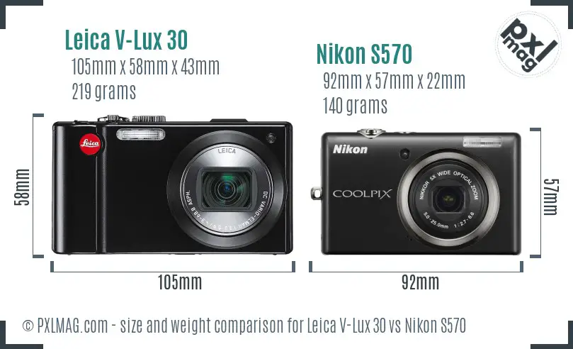 Leica V-Lux 30 vs Nikon S570 size comparison