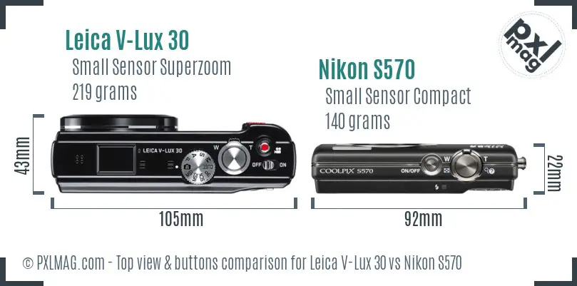 Leica V-Lux 30 vs Nikon S570 top view buttons comparison