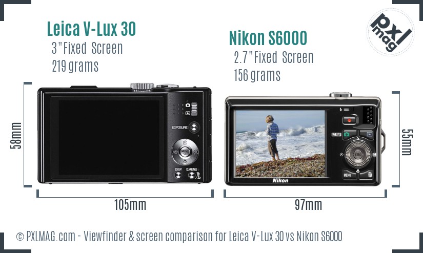Leica V-Lux 30 vs Nikon S6000 Screen and Viewfinder comparison