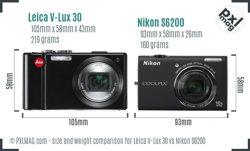 Leica V-Lux 30 vs Nikon S6200 size comparison