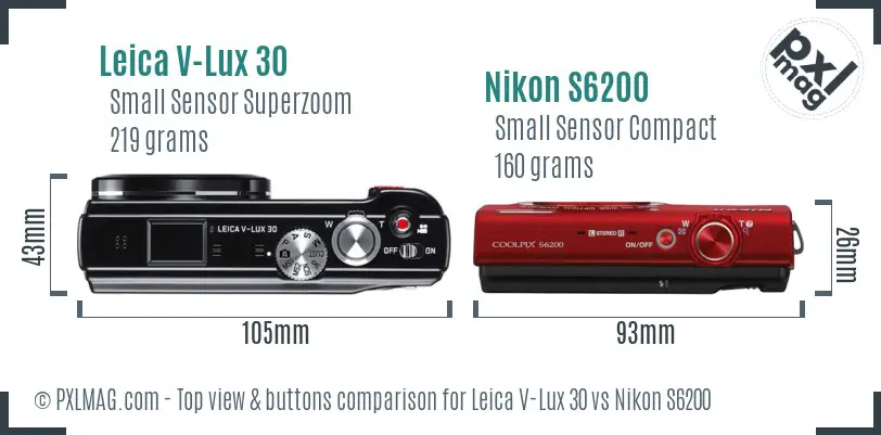Leica V-Lux 30 vs Nikon S6200 top view buttons comparison