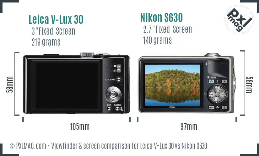 Leica V-Lux 30 vs Nikon S630 Screen and Viewfinder comparison