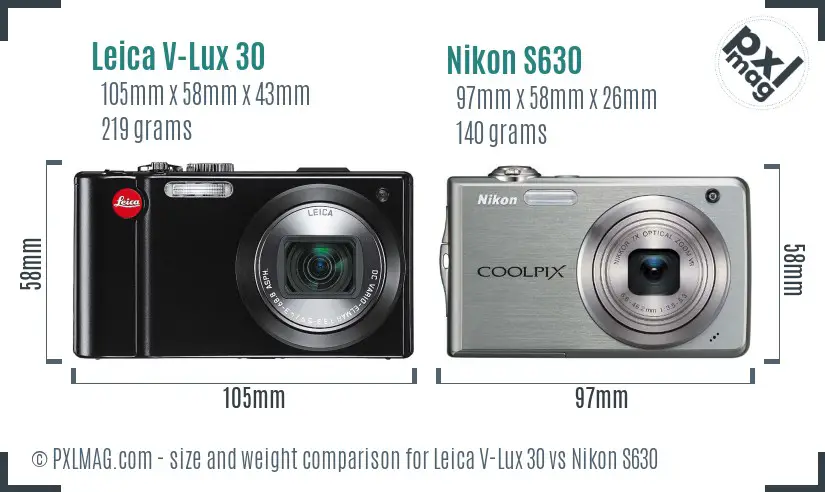 Leica V-Lux 30 vs Nikon S630 size comparison