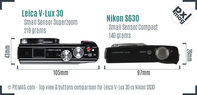 Leica V-Lux 30 vs Nikon S630 top view buttons comparison