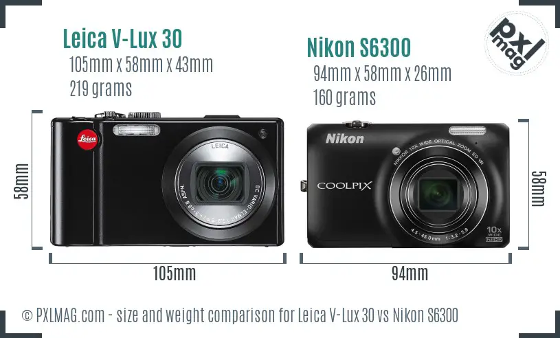 Leica V-Lux 30 vs Nikon S6300 size comparison Leica V-Lux 30 vs Nikon S6300 size comparison