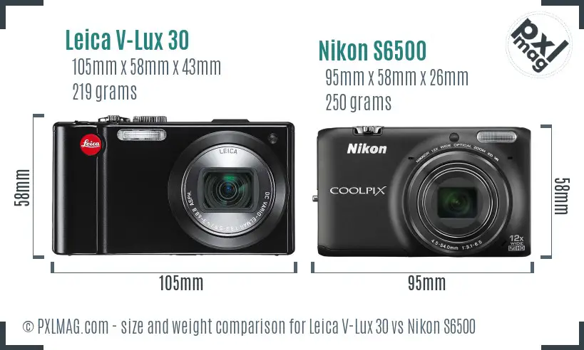 Leica V-Lux 30 vs Nikon S6500 size comparison