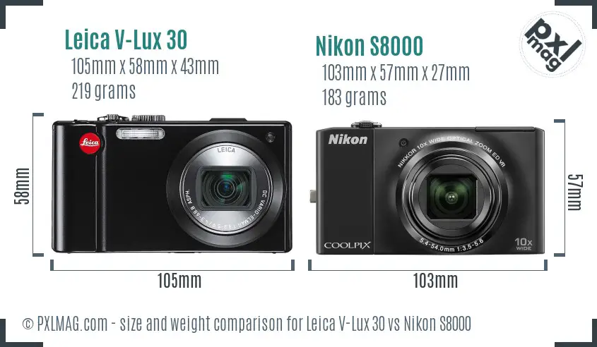 Leica V-Lux 30 vs Nikon S8000 size comparison Leica V-Lux 30 vs Nikon S8000 size comparison