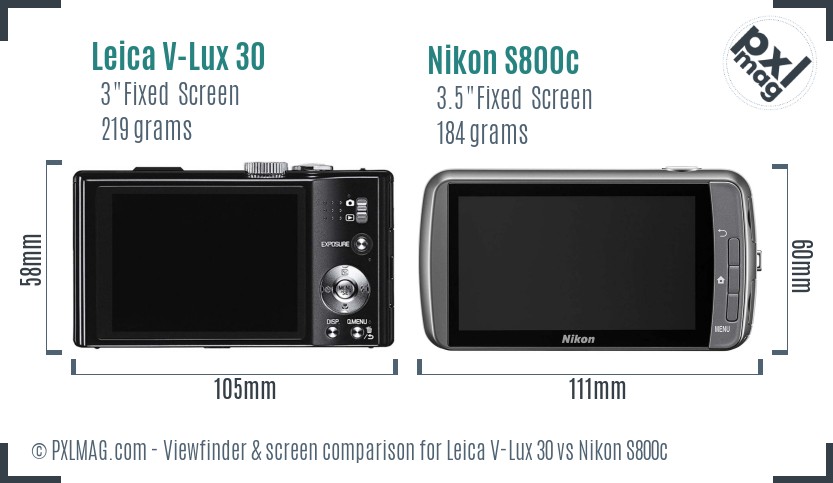 Leica V-Lux 30 vs Nikon S800c Screen and Viewfinder comparison