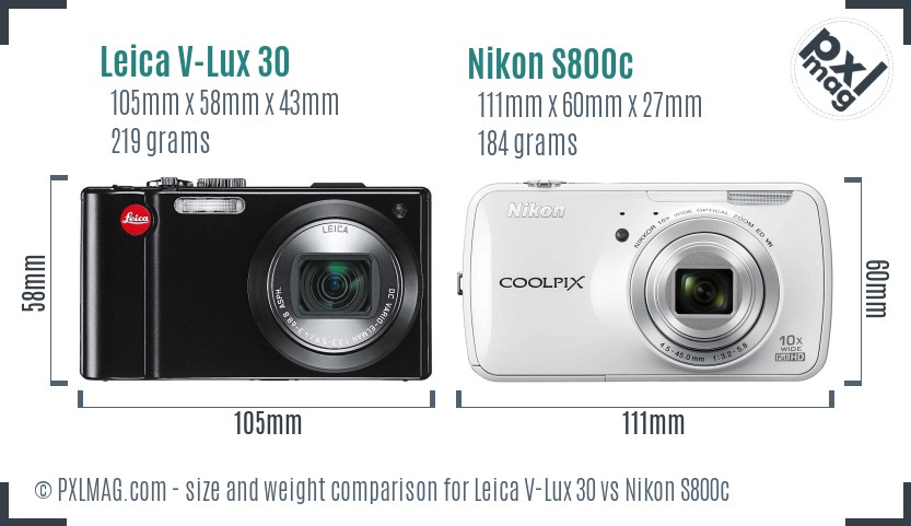 Leica V-Lux 30 vs Nikon S800c size comparison Leica V-Lux 30 vs Nikon S800c size comparison