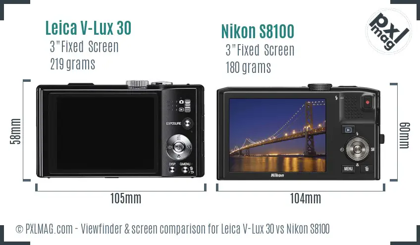 Leica V-Lux 30 vs Nikon S8100 Screen and Viewfinder comparison