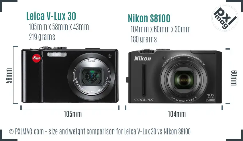 Leica V-Lux 30 vs Nikon S8100 size comparison