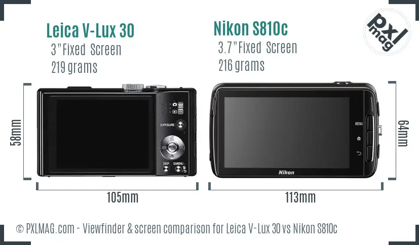 Leica V-Lux 30 vs Nikon S810c Screen and Viewfinder comparison