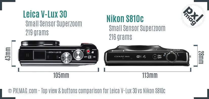 Leica V-Lux 30 vs Nikon S810c top view buttons comparison