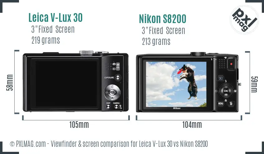 Leica V-Lux 30 vs Nikon S8200 Screen and Viewfinder comparison