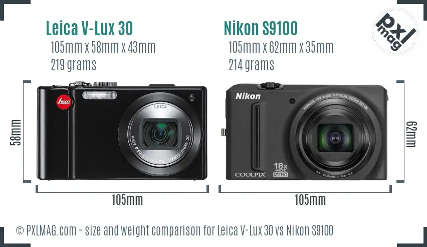 Leica V-Lux 30 vs Nikon S9100 size comparison