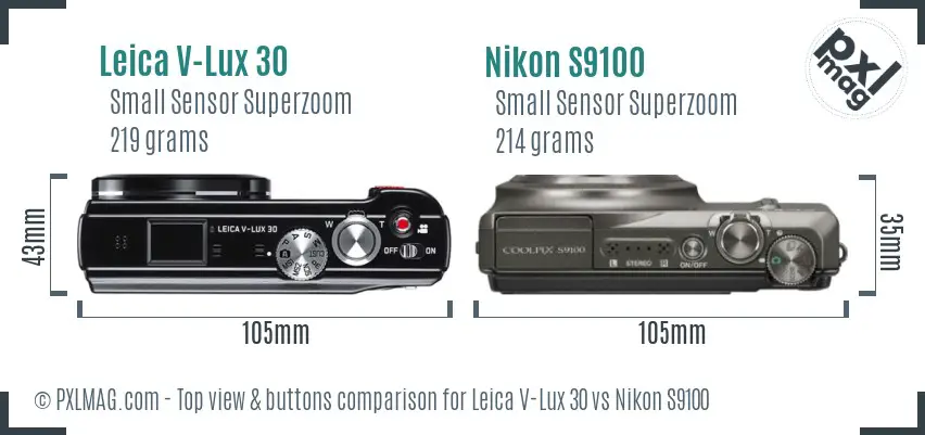 Leica V-Lux 30 vs Nikon S9100 top view buttons comparison