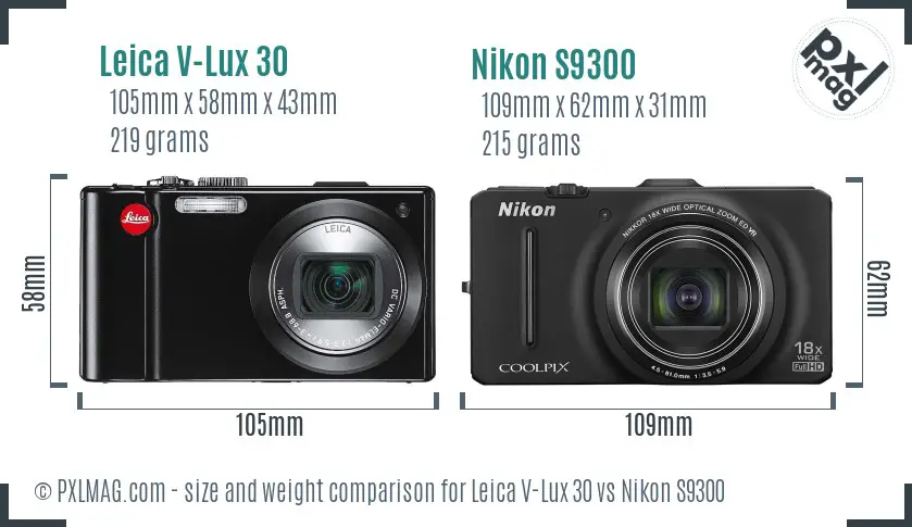 Leica V-Lux 30 vs Nikon S9300 size comparison
