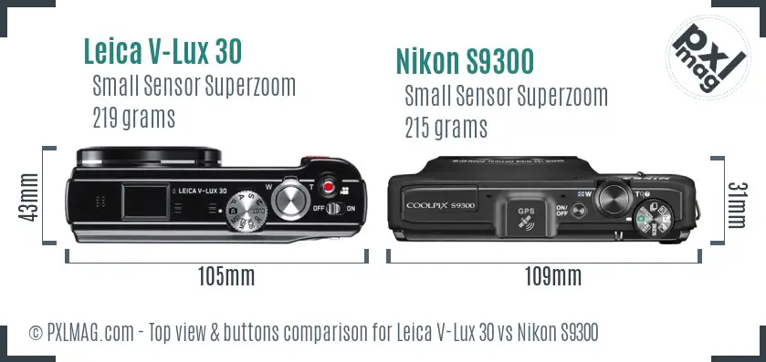 Leica V-Lux 30 vs Nikon S9300 top view buttons comparison