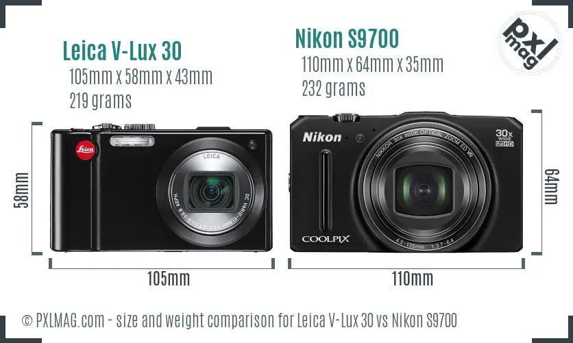 Leica V-Lux 30 vs Nikon S9700 size comparison