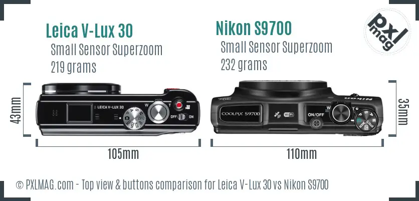 Leica V-Lux 30 vs Nikon S9700 top view buttons comparison