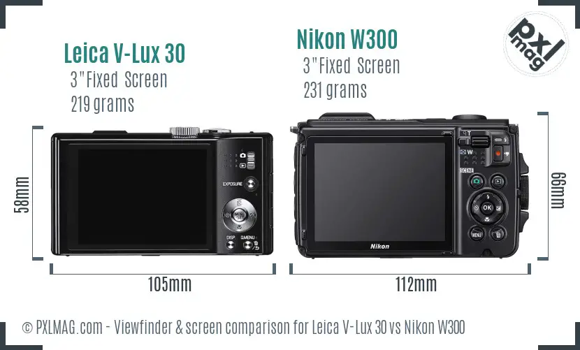 Leica V-Lux 30 vs Nikon W300 Screen and Viewfinder comparison