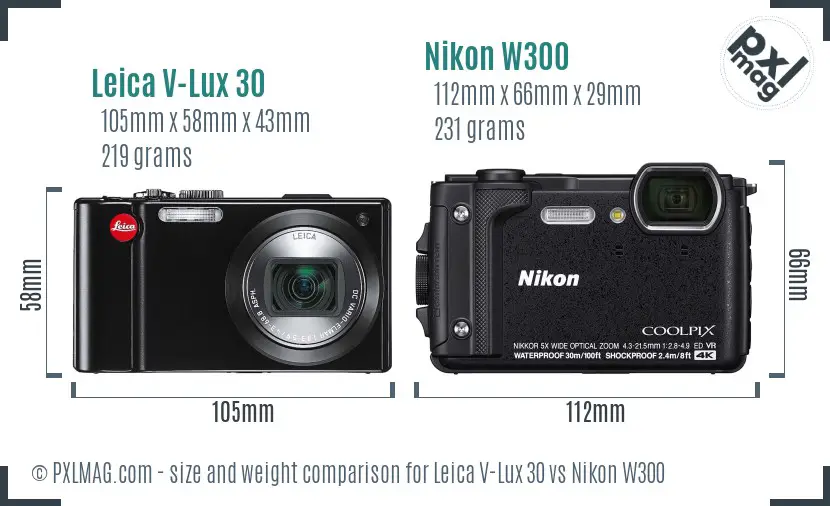 Leica V-Lux 30 vs Nikon W300 size comparison Leica V-Lux 30 vs Nikon W300 size comparison