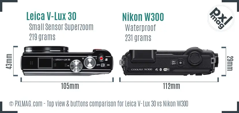 Leica V-Lux 30 vs Nikon W300 top view buttons comparison