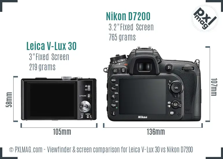 Leica V-Lux 30 vs Nikon D7200 Screen and Viewfinder comparison