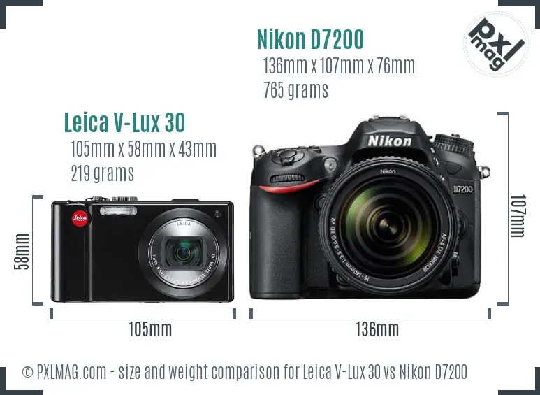 Leica V-Lux 30 vs Nikon D7200 size comparison