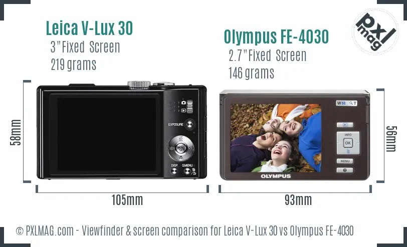 Leica V-Lux 30 vs Olympus FE-4030 Screen and Viewfinder comparison