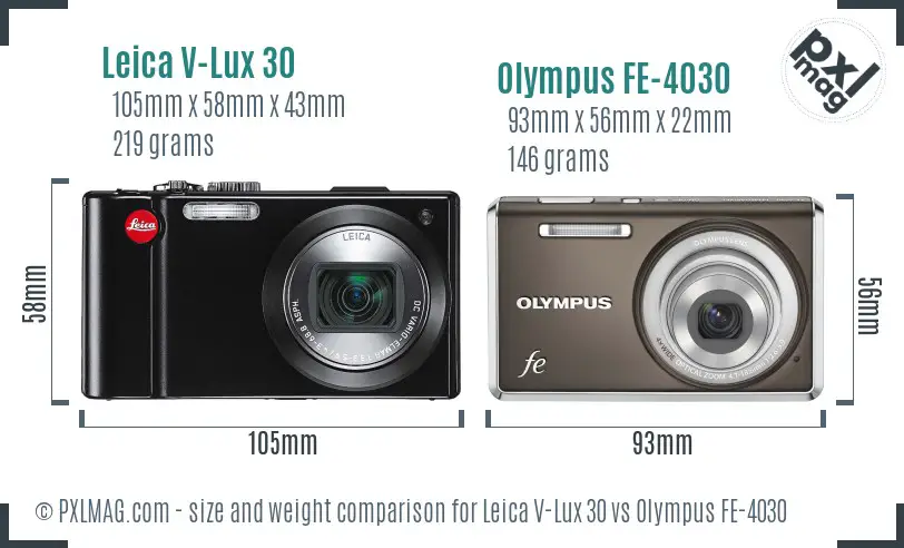 Leica V-Lux 30 vs Olympus FE-4030 size comparison