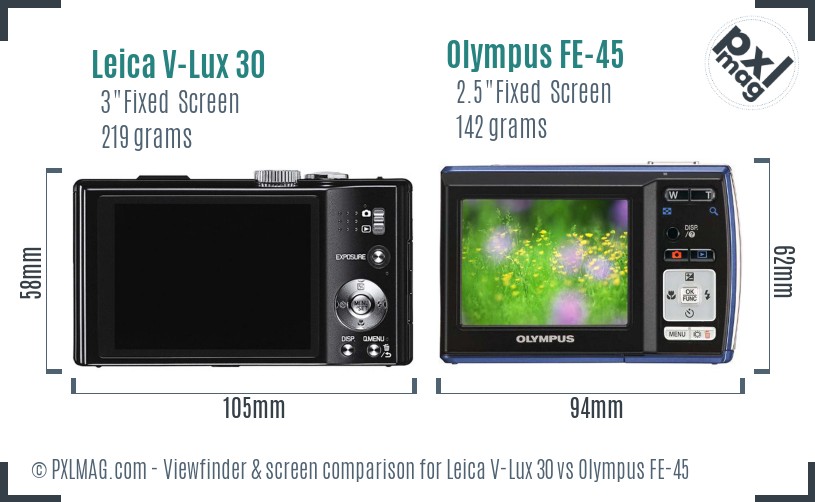 Leica V-Lux 30 vs Olympus FE-45 Screen and Viewfinder comparison