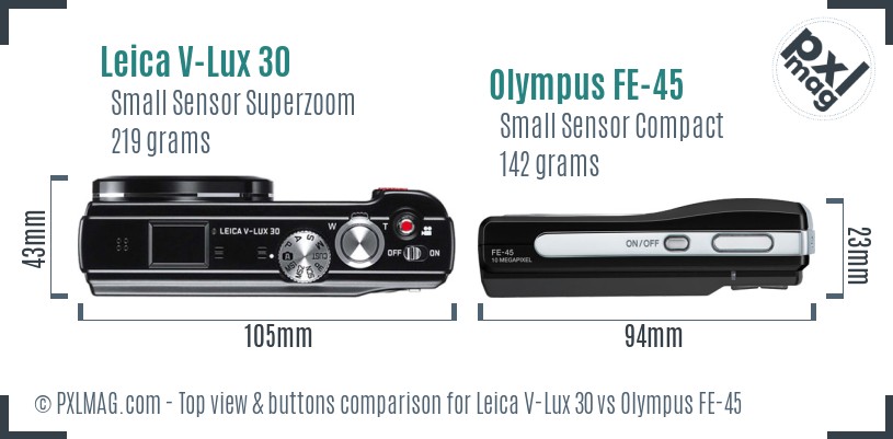 Leica V-Lux 30 vs Olympus FE-45 top view buttons comparison