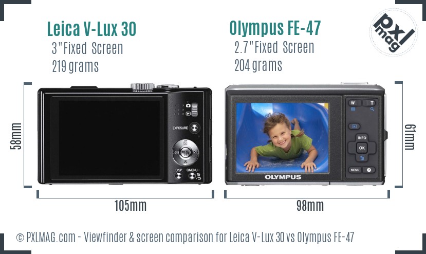 Leica V-Lux 30 vs Olympus FE-47 Screen and Viewfinder comparison