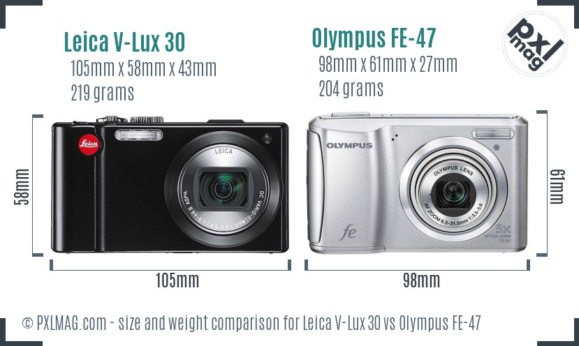Leica V-Lux 30 vs Olympus FE-47 size comparison
