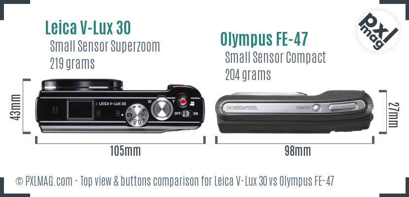 Leica V-Lux 30 vs Olympus FE-47 top view buttons comparison