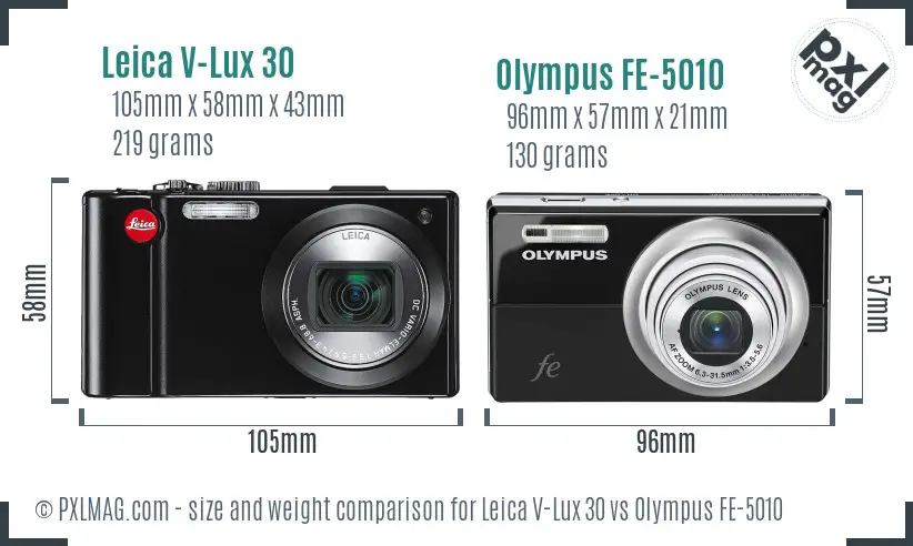 Leica V-Lux 30 vs Olympus FE-5010 size comparison