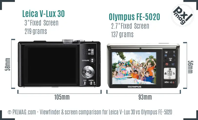 Leica V-Lux 30 vs Olympus FE-5020 Screen and Viewfinder comparison