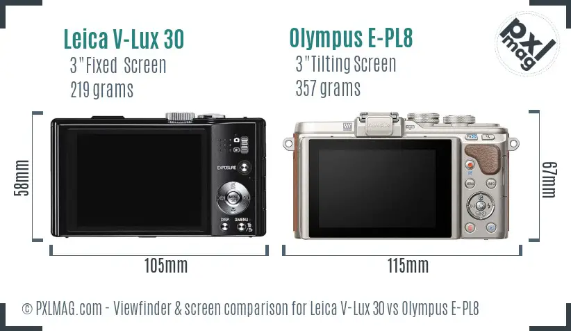 Leica V-Lux 30 vs Olympus E-PL8 Screen and Viewfinder comparison