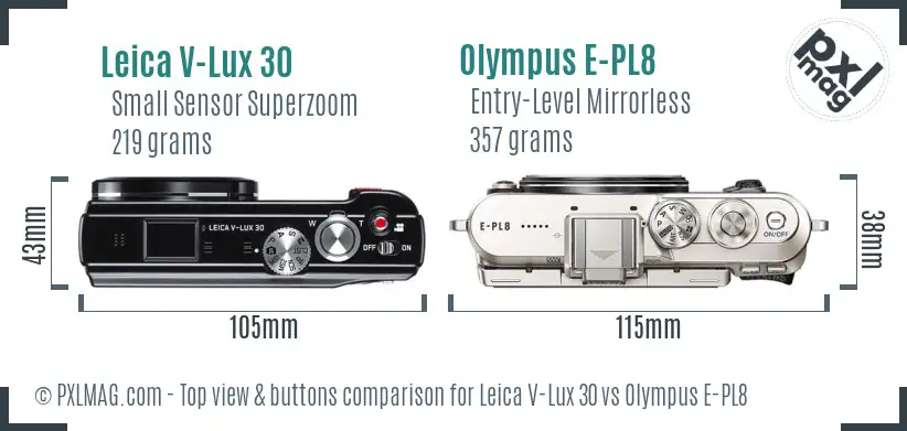 Leica V-Lux 30 vs Olympus E-PL8 top view buttons comparison