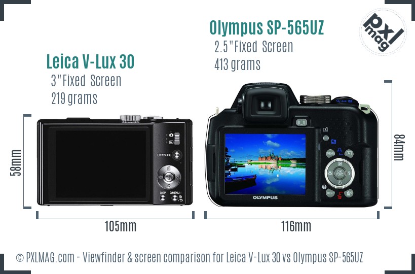 Leica V-Lux 30 vs Olympus SP-565UZ Screen and Viewfinder comparison