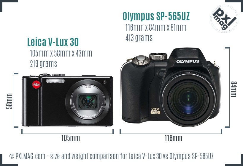 Leica V-Lux 30 vs Olympus SP-565UZ size comparison