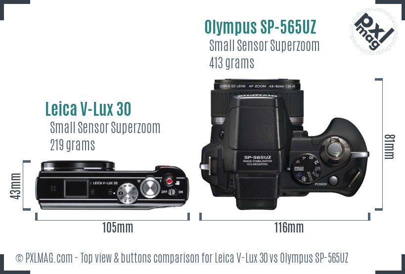 Leica V-Lux 30 vs Olympus SP-565UZ top view buttons comparison