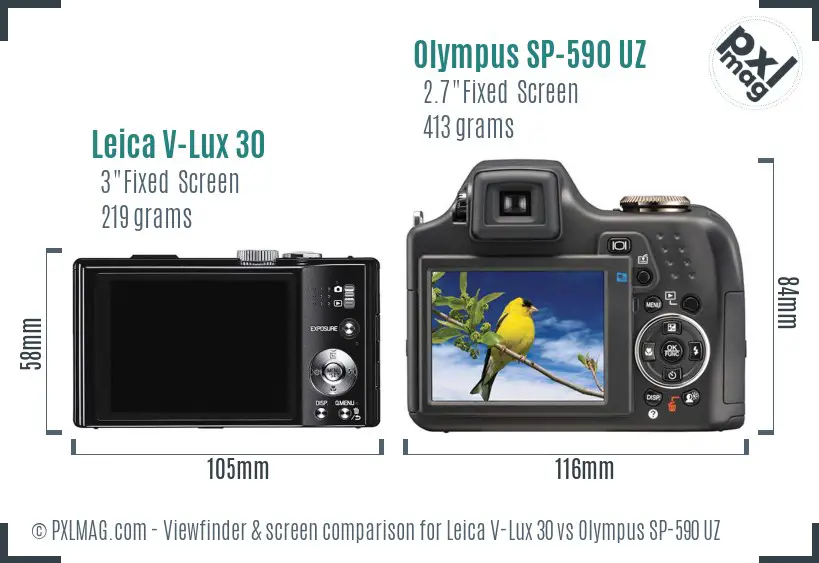 Leica V-Lux 30 vs Olympus SP-590 UZ Screen and Viewfinder comparison