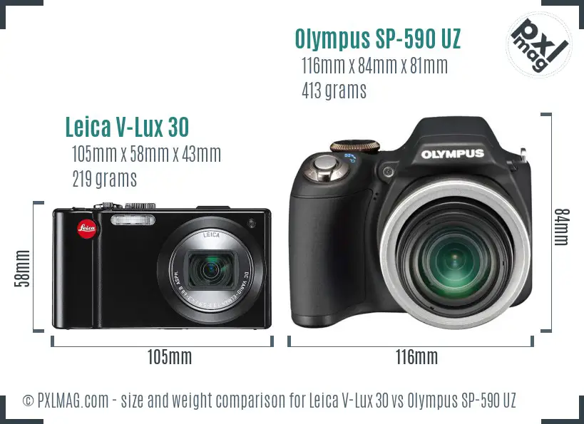 Leica V-Lux 30 vs Olympus SP-590 UZ size comparison