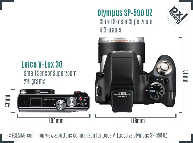 Leica V-Lux 30 vs Olympus SP-590 UZ top view buttons comparison
