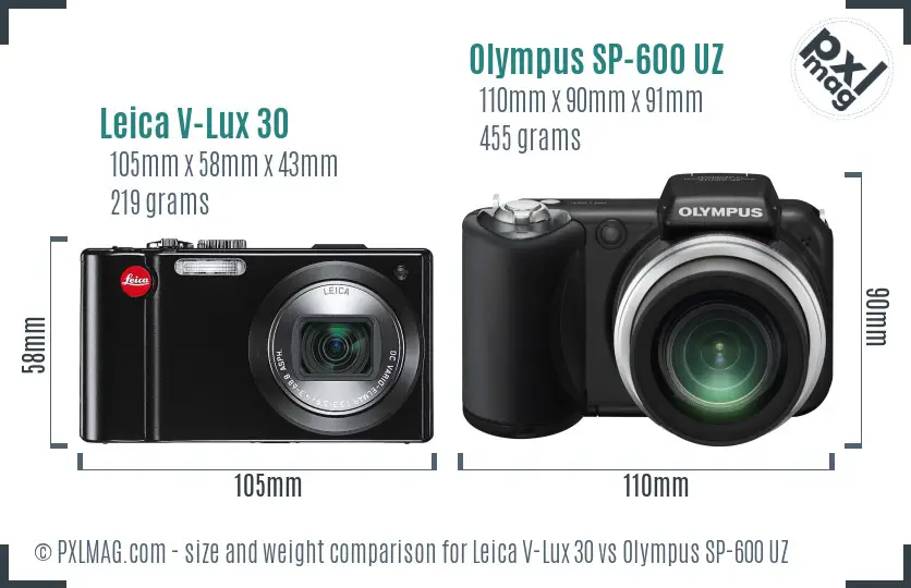 Leica V-Lux 30 vs Olympus SP-600 UZ size comparison