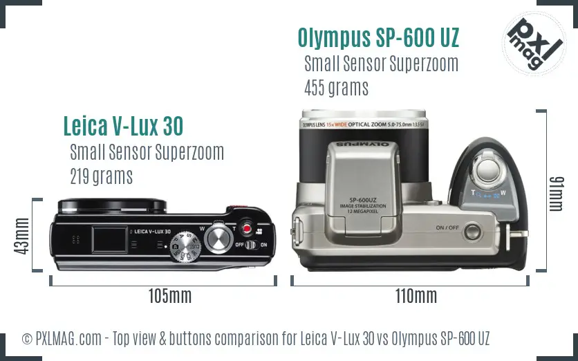 Leica V-Lux 30 vs Olympus SP-600 UZ top view buttons comparison