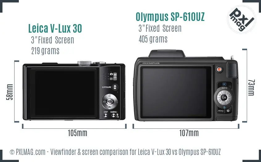 Leica V-Lux 30 vs Olympus SP-610UZ Screen and Viewfinder comparison