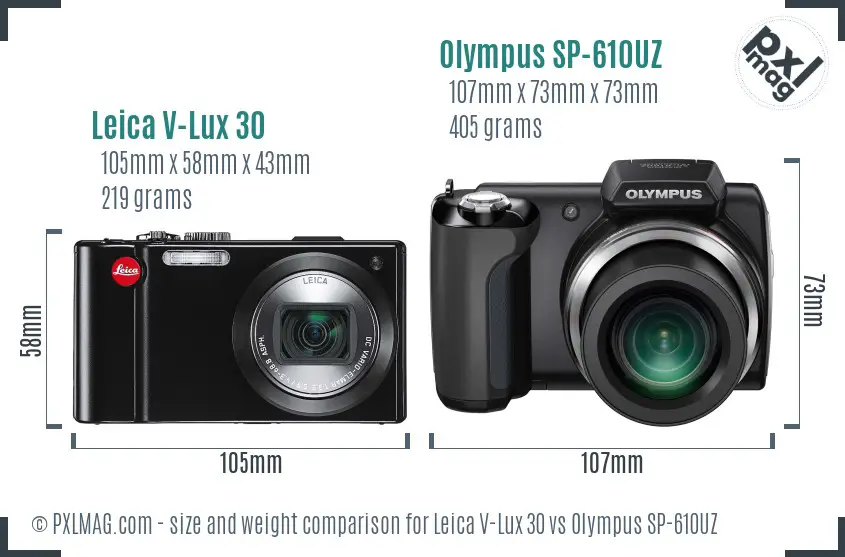 Leica V-Lux 30 vs Olympus SP-610UZ size comparison